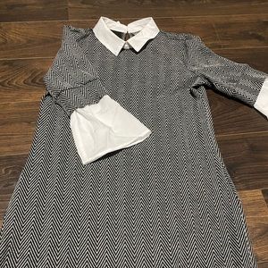 Preppy dress in black and grey with white detail